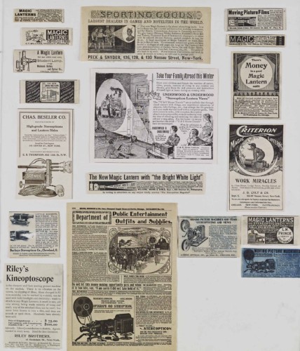 Collection of small commercial magazine ads for magic lanterns
