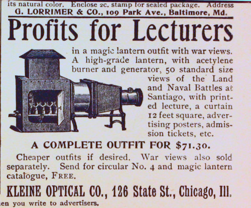 Advertisement for Kleine Optical Co. Magic Lantern Outfit