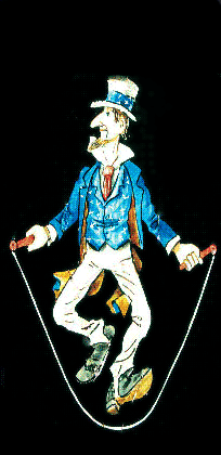 Magic Lantern slide of the American flag fluttering in the wind with a rising sun and billowingg clouds behind it