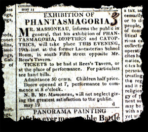 Newspaper advertisement for Phantasmagoria in Philadelphia.