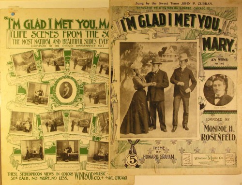 Sheet music for illustrated song, I'm Glad I Met Your Mary, showing lantern slides.