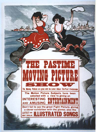 Large Poster for Illustrated Songs and Movies, with two waving girls.
