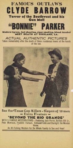 Poster for a Bonnie and Clyde magic lantern show and movie.