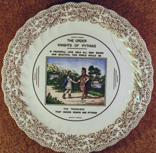 100th Anniversary plate for Knights of Pythiast, showing ritual lantern slide