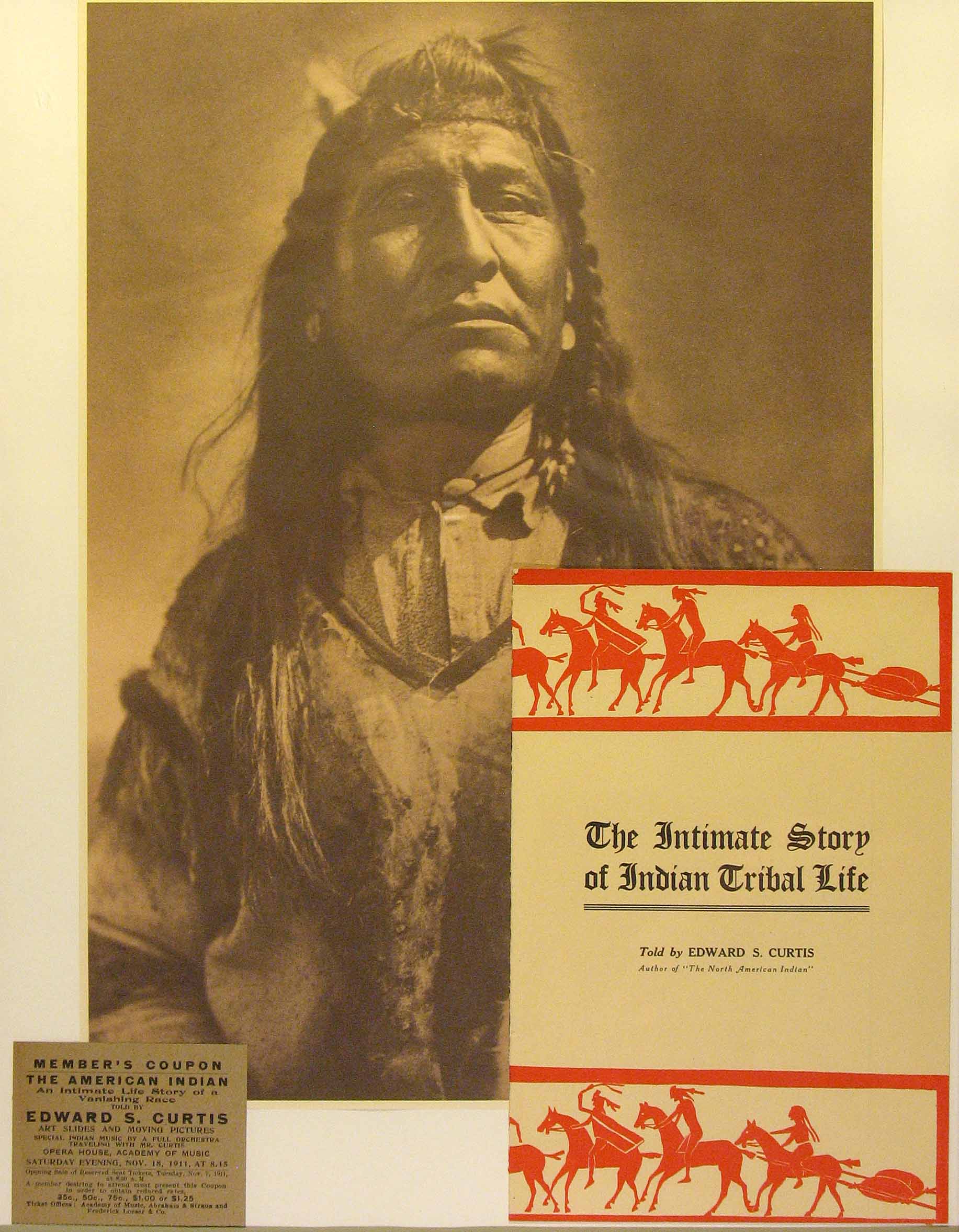 Edward Curtis photo of Indian, and program for magic lantern show.