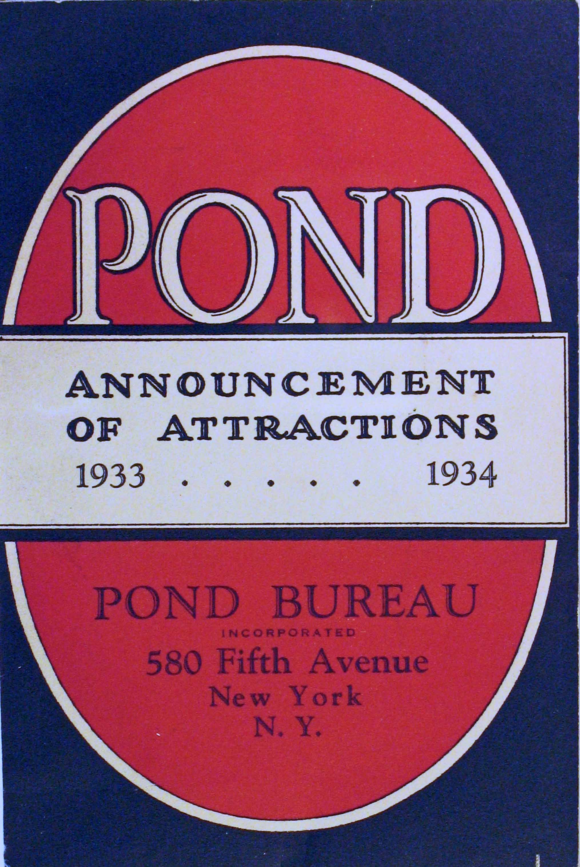 Catalog of Pond Agency offerings, including illustrated lecturers.